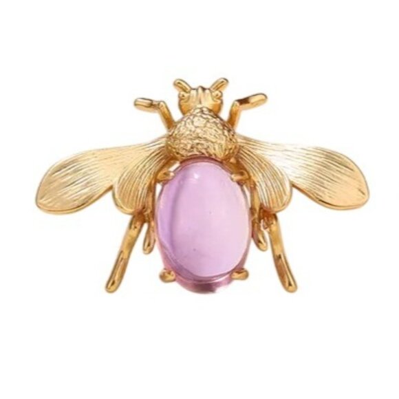 Bee Bug Earrings Pierced Purple Cabochon Gold Tone Chandelier New - Picture 5 of 6